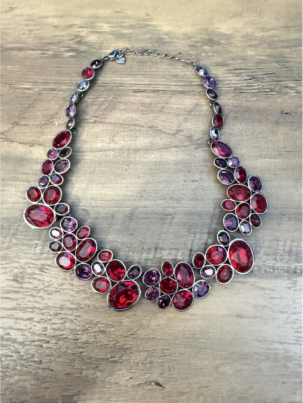 Swarovski Red Crystal Necklace 16-18 Inches Gunmetal Swan Signed